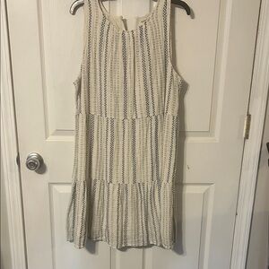 LOFT Navy and Cream Textured Dress